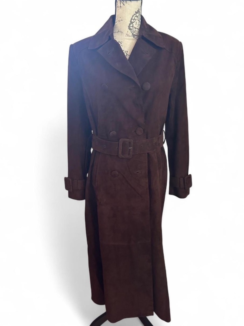 Nour Hammour Tate Double-Breasted Brown Suede Trench Coat 36 - Picture 7 of 10